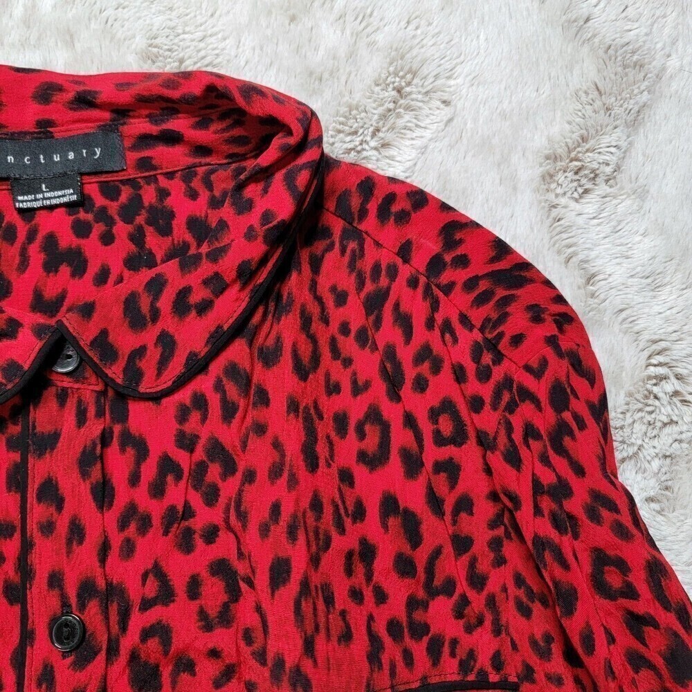 Sanctuary Red Cheetah Leopard Print Button Up Blo… - image 5